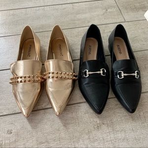 Shoedazzle / JustFab Faux Leather Pointed Flats Lot - Size 9 - Gold / Black